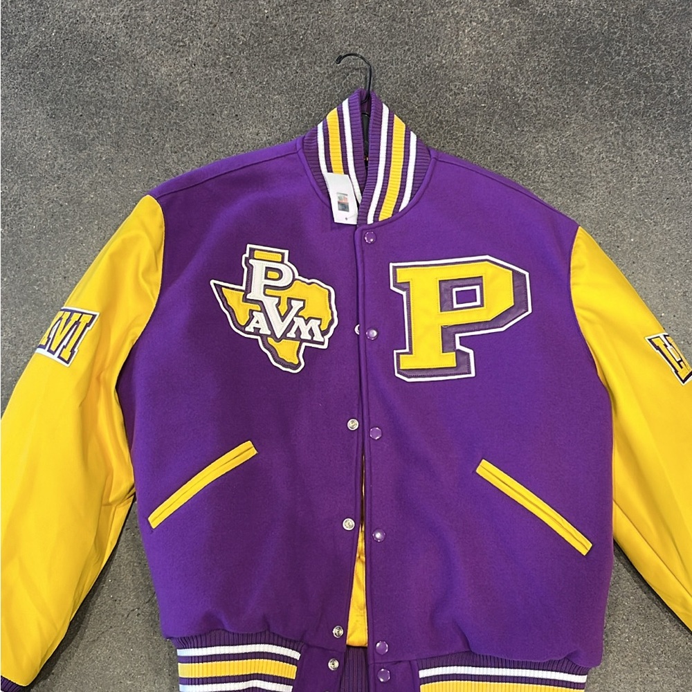 PAVM Varsity Jacket in Purple and Yellow